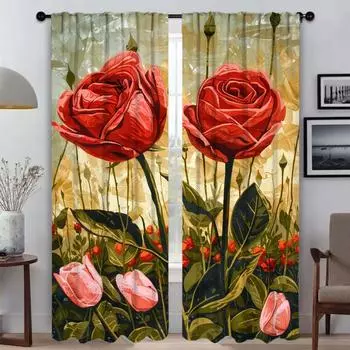 Плотные шторы для комнаты, 2 панели, розы и розовые тюльпаны, перегородка, противомоскитные шторы, 2 шт., украшения на Хэллоуин W50xH70cmx2pcs-CL