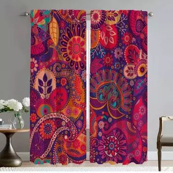 Плотные шторы для кухни, детская комната, тюль с цветочным узором в стиле бохо для спальни, шторы для перегородки, занавеска для комнаты 2 панели W50xH70cmx2pcs-CL