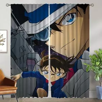 Плотные шторы для кухни, шторы для гостиной, шторы для комнаты, 2 панели, детектив Конан, перегородка, шторы для домашнего интерьера, оттенки для детей W50xH70cmx2pcs-CL
