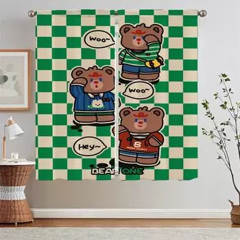 Плотные шторы для оконных занавесок, милые тюль-перегородка с изображением медведя для украшения гостиной, занавески для дома и декора W50xH70cmx2pcs-CL