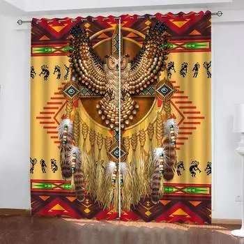 Плотные шторы с 3D-принтами в индийском стиле, украшение для дома, солнцезащитные шторы, 2 панели, украшение окна для гостиной и спальни W70xH160cmx2&Grommet Top