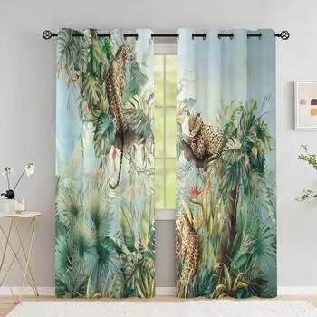 Плотные шторы с изображением тропических животных для спальни, шторы в скандинавском стиле в гостиной, домашний декор, высокая затененность(70%-90%) 2Панель W50H130(CM)x2&Hook
