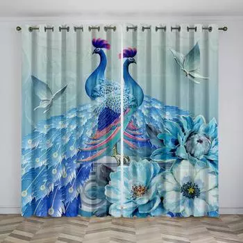 Плотные шторы с изображением животных из павлиньих перьев, комплект из двух панелей, подходят для оформления гостиных, спален, студий. 50W60H(CM)X2PCS&Grommet Top