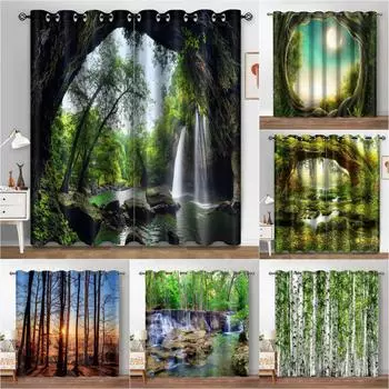 Плотные шторы с лесом, мистический тропический лес, природа, пейзажная занавеска для гостиной, спальни, оконная драпировка с люверсами, верхняя одежда с высоким затенением W53.5 X H114cm X 2