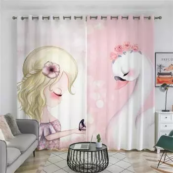 Плотные шторы с принтом принцессы-лебедя на заказ для спальни для девочек, гостиной, милые шторы с героями мультфильмов для детской комнаты 100W130H(CM)40x51in&Hook