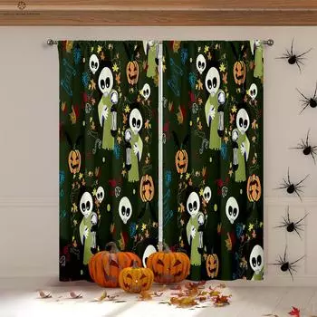 Плотные шторы с рисунком из мультфильмов, ужасы на Хэллоуин, тыквенный замок, спальня, ресторан, вечеринка, украшение фестиваля W100xH130(CM) folio&Grommet Top