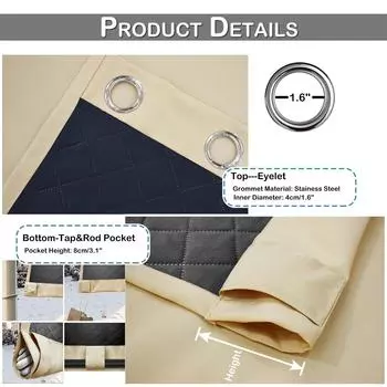 Плотные затемняющие шторы, занавески, термошторы, водонепроницаемые шторы для патио, ветрозащитные стеганые шторы повышенной прочности для зимы, пергола 132x213cm