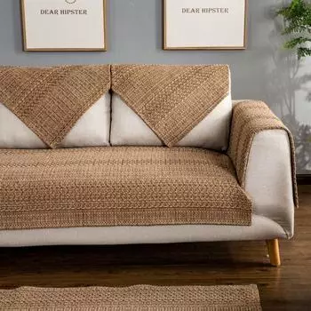 Плотный Хлопок Лен Чехол для Подушки Дивана Универсальный для Всех Сезонов Противоскользящий Грязеотталкивающий Высококачественный Защитник Подушки Дивана Чехол на Диван 70*70cm коричневый