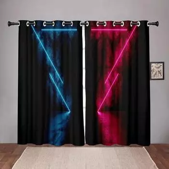 Плотный неоновый свет, прохладный детский затемняющий оконный занавес для спальни, гостиной, ванной, кухни, двери, зала, дома, высокое затемнение W55 X H120cm X 2&HOOK