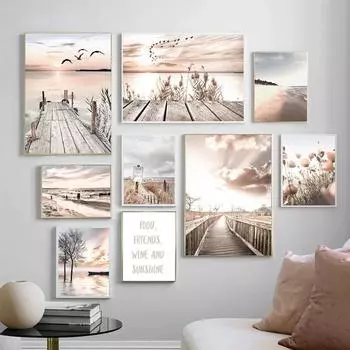 Пляж, озеро, пейзаж, холст, живопись, настенные художественные фотографии, постеры, восход, закат, тростник, принты для современного домашнего интерьера, декор комнаты 21X30cm No Frame