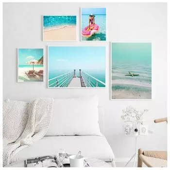 Пляж Пальма Мост Настенная картина маслом Плакаты на скандинавскую тему и принты Роспись для гостиной Север 21cm30cm NoFrame