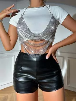 Пляж сексуальное тело грудь цепь креативная металлическая цепь женщины на секс одежда one size fits all серебряный