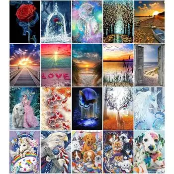 Пляж закат пейзаж круглая алмазная мозаика животное алмазная вышивка красота вышивка крестиком искусство 5D алмазная живопись домашний декор Full Round 20x30CM