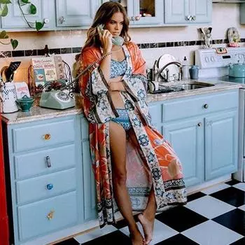 Пляжная блузка Цветочный халат для отпуска Бикини Солнцезащитный крем Сексуальный кардиган Женщина One size