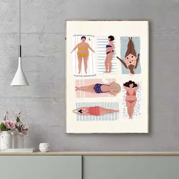 Пляжная богиня, холст, картина, женское тело, принт, летний морской пейзаж, постер, картина на стене, картина для гостиной, домашний декор 21*30cm