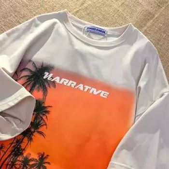 Пляжная футболка с принтом кокосовой пальмы для мужчин и женщин из чистого хлопка, летняя модная тенденция, повседневный удобный топ с короткими рукавами для пар, Harajuku S белый