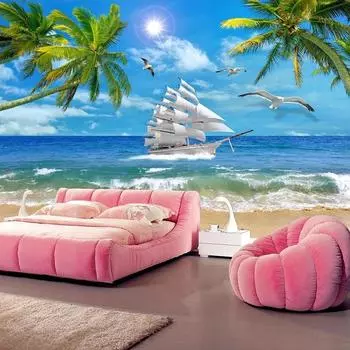 Пляжная кокосовая пальма, настенная роспись с видом на море, пользовательские фотообои для гостиной, спальни, настенная роспись, 3D домашний декор 200 cm(W) x 140 cm(H)