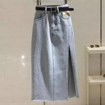 Пляжная летняя женская джинсовая юбка Классические светло-голубые повседневные джинсы с высокой талией Женская джинсовая юбка S чёрный
