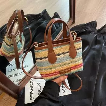 Пляжная маленькая волна женская модная сумка-мессенджер Tide для поездок на работу плетеная соломенная сумка-ведро синий