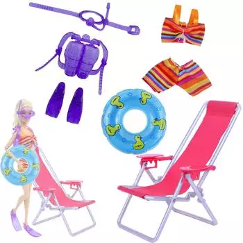 Пляжная мебель для ролевых игр, кукольный домик, шезлонг, стул, купальник для куклы Барби, аксессуары для кукол 11,5 дюймов, игрушка