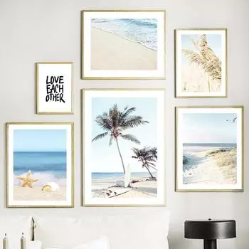 Пляжная морская звезда, ракушка, доска для серфинга, тростниковый песок, настенная живопись на холсте, плакаты на скандинавскую тему и принты, настенные панно для декора гостиной 21cm30cm NoFrame