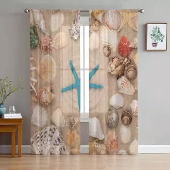 Пляжная морская звезда, ракушка, песок, современные тюлевые шторы для гостиной, спальни, дома, кухни, прозрачные шторы 135W x 114H(cm)