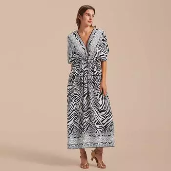 Пляжная накидка большого размера с принтом зебры 2022: Свободный вискозный халат-бикини на кулиске One Size зебра печати