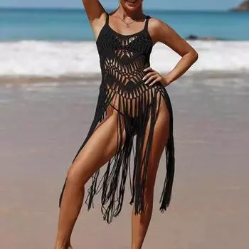 Пляжная накидка для женщин без рукавов свободного кроя с вырезом бикини прикрытие платье однотонное вино красного