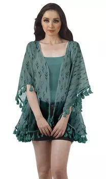 Пляжная накидка Moomaya с открытым передним принтом и короткими рукавами кимоно с принтом 2XL зелёный