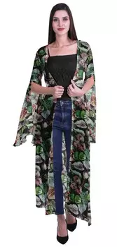 Пляжная накидка Moomaya с открытым передом и принтом жоржет, пожимающая плечами, с разрезным рукавом, для 2XL ярко-красный