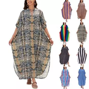 Пляжная накидка с красочным цветочным принтом, свободный халат для отдыха, бикини, рубашка от солнца One Size чёрный