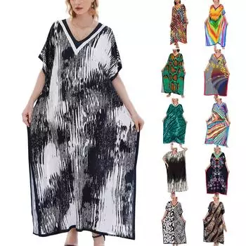 Пляжная накидка с красочным цветочным принтом, свободный халат для отдыха, бикини, рубашка от солнца One Size армия зеленый