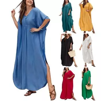 Пляжная накидка с красочным цветочным принтом, свободный халат для отдыха, бикини, рубашка от солнца One Size чёрный