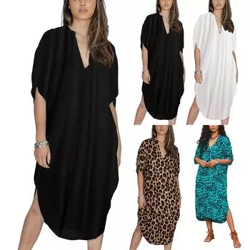 Пляжная накидка с красочным цветочным принтом, свободный халат для отдыха, бикини, рубашка от солнца One Size чёрный