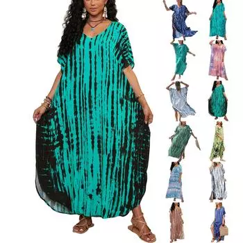 Пляжная накидка с красочным цветочным принтом, свободный халат для отдыха, бикини, рубашка от солнца One Size армия зеленый