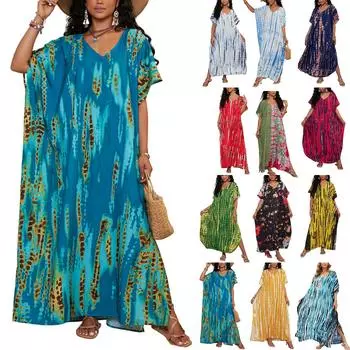 Пляжная накидка с красочным цветочным принтом, свободный халат для отдыха, бикини, рубашка от солнца One Size чёрный