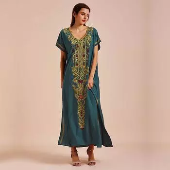 Пляжная накидка с вышивкой Saida De Praia, купальник, женская накидка на бикини, туники для пляжа, парео, саронг, пляжная одежда Q790 One Size зелёный