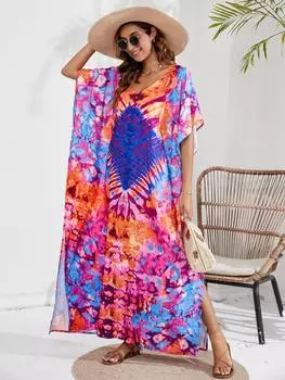 Пляжная накидка Женский халат Верхняя одежда Солнцезащитная рубашка Платье One Size