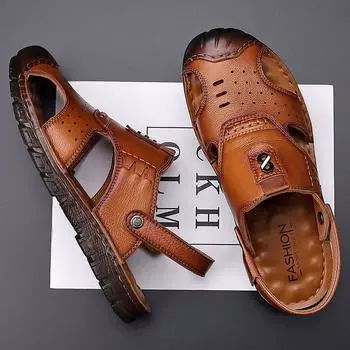 Пляжная обувь Baotou, верхний слой из натуральной кожи, воловья кожа, мужские летние сандалии двойного назначения, дышащие и нескользящие сандалии с мягкой подошвой из желе 38