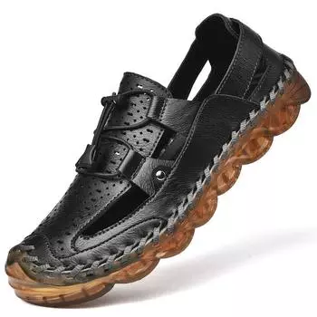 Пляжная обувь мужская 2025 лето новая дышащая уличная нескользящая для ходьбы по реке мягкая подошва повседневные трендовые сандалии с отверстиями 38