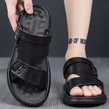 Пляжная обувь, мужская летняя одежда, кожаные сандалии для вождения, мужские уличные нескользящие вьетнамские тапочки с мягкой подошвой 38