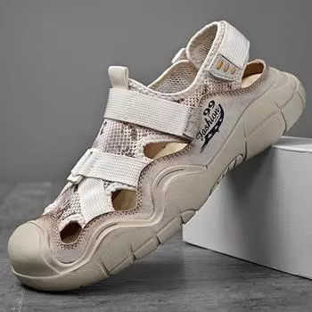 Пляжная обувь, мужская новая летняя дышащая повседневная обувь ручной работы с полой сеткой, уличная повседневная обувь с закрытым носком 39 серый