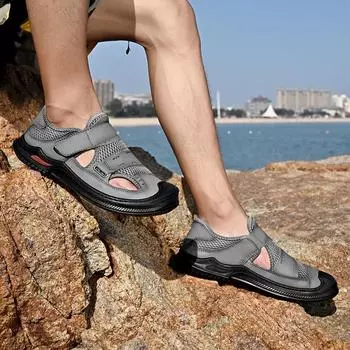 Пляжная обувь, мужские летние новые уличные кроссовки без шнуровки с дышащей сеткой и закрытым носком 38 серый
