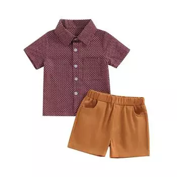 Пляжная одежда для маленьких мальчиков, 2 шт., рубашка на пуговицах с короткими рукавами и цветочным принтом в горошек + комплект шорт, летняя одежда 6-12 Months темно-синий