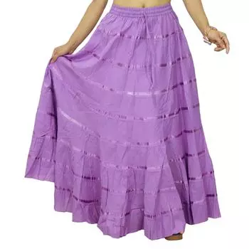 Пляжная одежда Хлопковая юбка Длинная макси Бохо Одежда хиппи One size фиолетовый