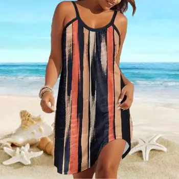 Пляжная одежда Мини-платье с принтом Премиум-граффити в стиле пэчворк Юбка-камисоль Повседневное современное платье без рукавов Свободный крой Для улицы Повседневное Лето XS красный