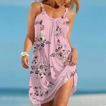 Пляжная одежда Мини-платье с принтом цветов бегонии Повседневное современное платье без рукавов Свободный крой Повседневное летнее платье для улицы XS фиолетовый