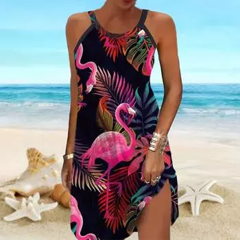 Пляжная одежда Мини-платье с принтом Премиум-топ Свободная юбка Повседневное современное платье без рукавов Свободный крой Для улицы Повседневное Лето XS красный