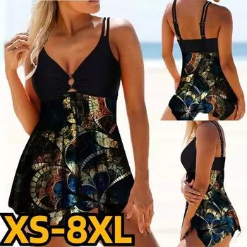 Пляжная одежда Монокини Купальник Купальный костюм Сексуальная Высокая талия Лето Новый дизайн с принтом Swimdrss Женщины Из двух частей Танкини Купальники S синий