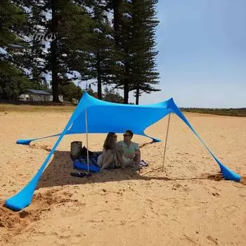 Пляжная палатка от солнца с колышками, комплект противоветерных веревок, защита от ультрафиолета, простая установка, навес для пляжа и кемпинга на открытом воздухе L красный